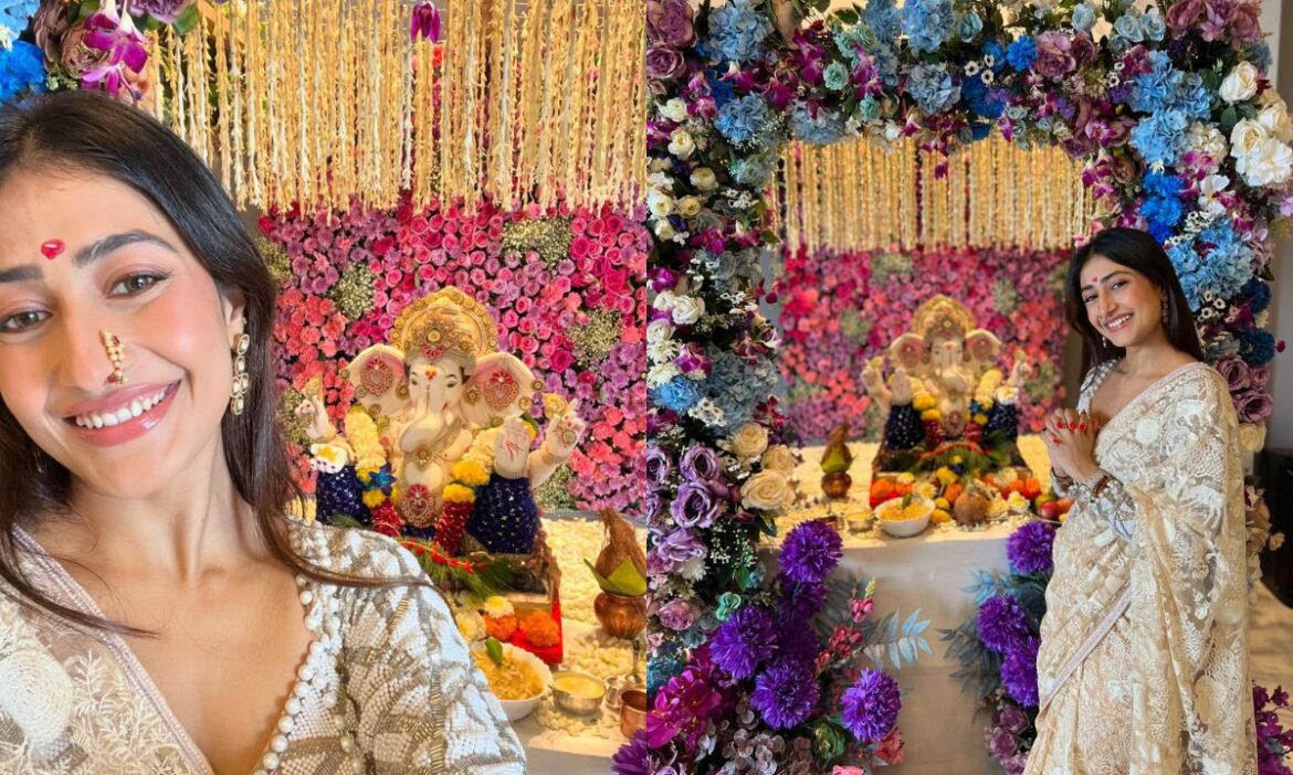 Yuzvendra Chahal wife Dhanashree Verma show wearing sari celebrated Ganesh Chaturthi