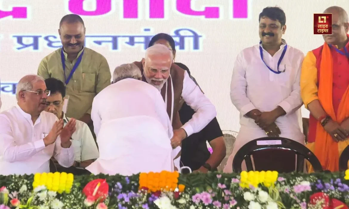 Bihar CM Nitish Kumar touch pm Narendra Modi feet Tejashwi Yadav jibe AIIMS Darbhanga