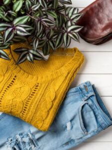 Woman's autumn or winter clothing. Close up