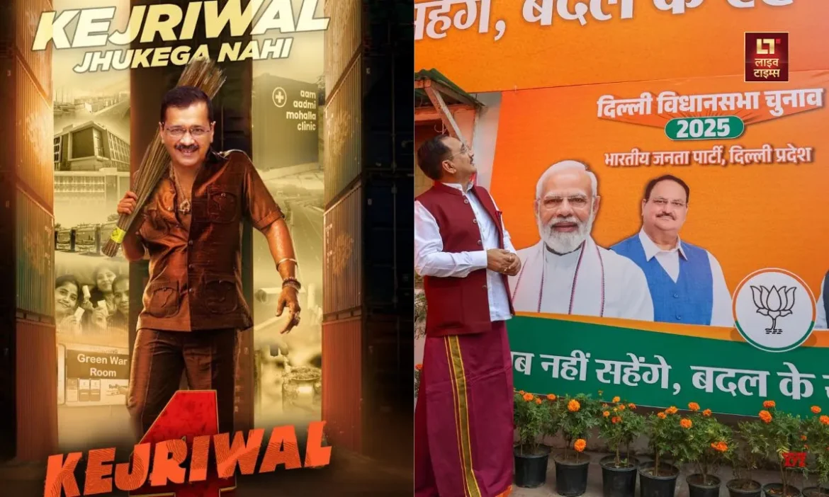 Delhi Assembly Election 2025 AAP BJP slogan Pushpa Arvind Kejriwal