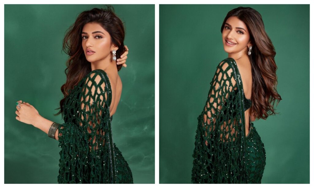 Sreeleela in Dark Green Saree - Live Times