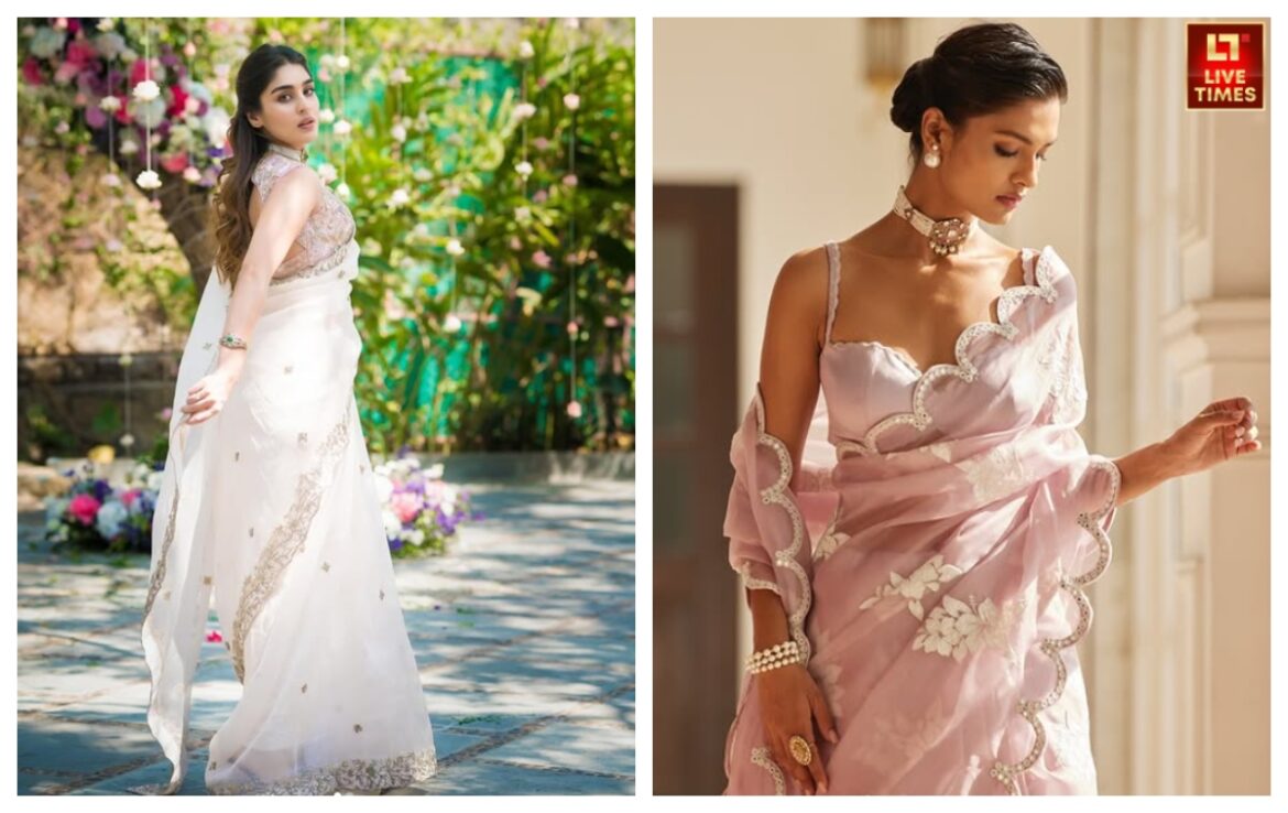 गर्मियों की धूप भी लगेगी प्यारी, जब आप पहनेंगी एमरॉयड्री वाली खूबसूरत ऑर्गेंजा साड़ी