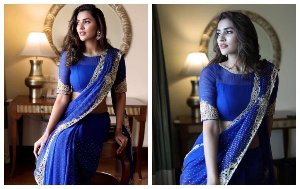 Wavy hairstyle for saree