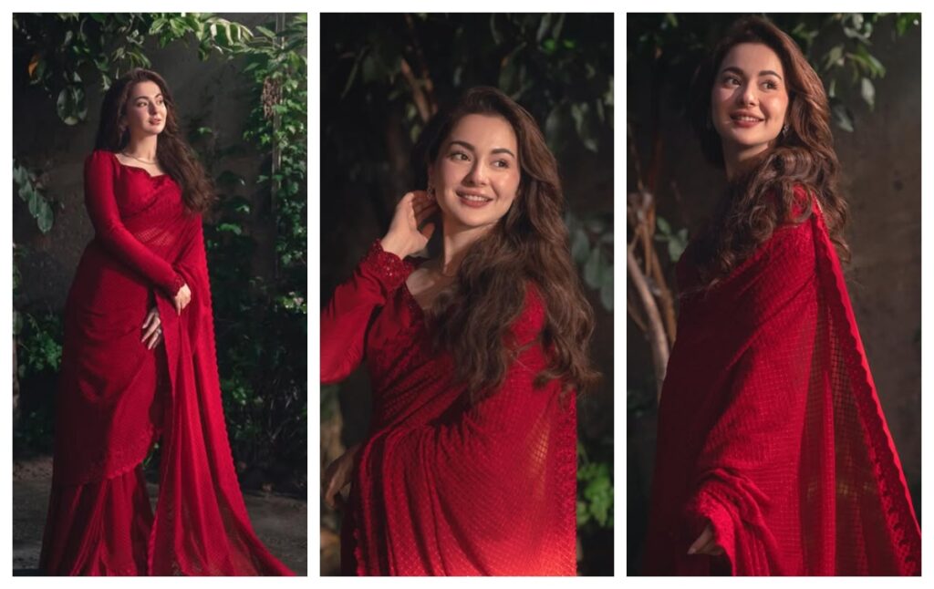 Hania Aamir in red saree