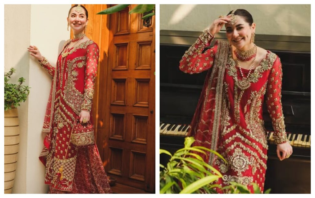 Hania Aamir in heavy red suit