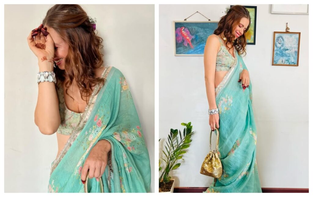 Kalki Koechlin in floral print saree