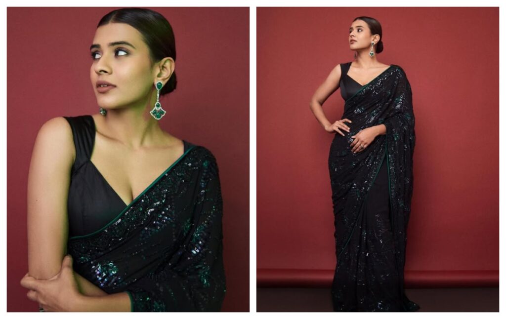 Emerald earrings to pair with saree