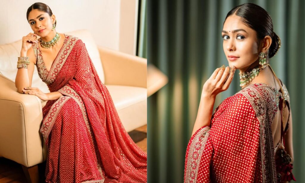 Mrunal Thakur in red saree