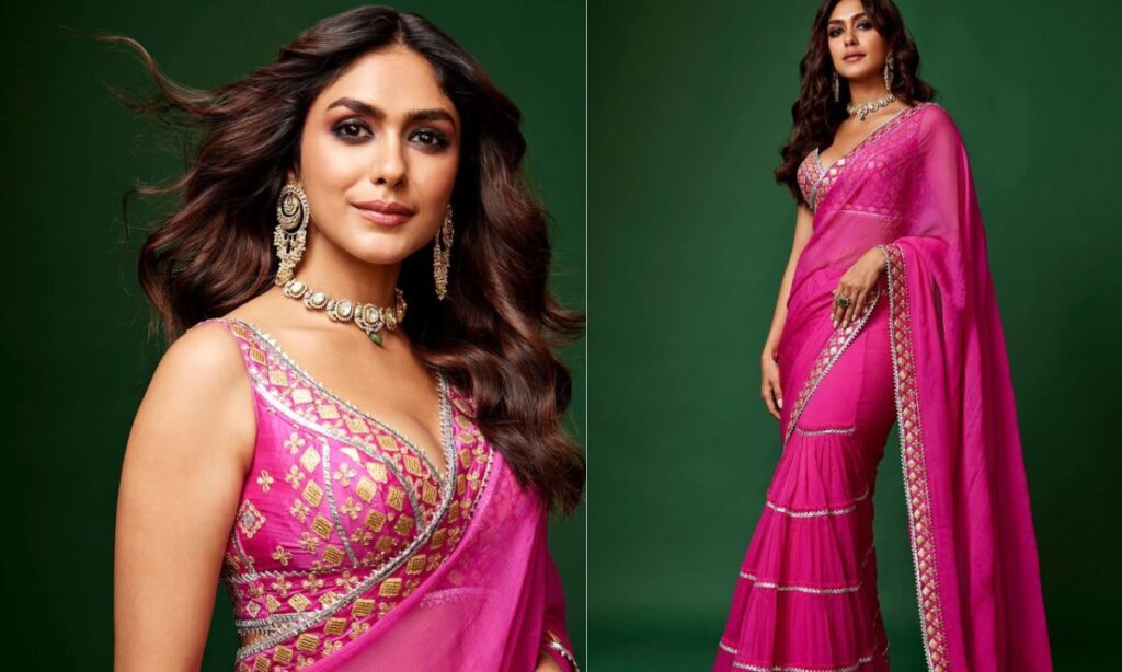 Mrunal Thakur in pink saree