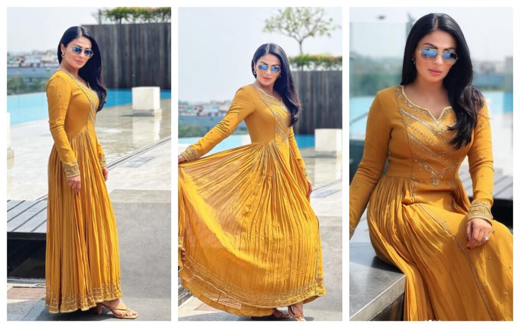 Neeru Bajwa in anarkali yellow suit