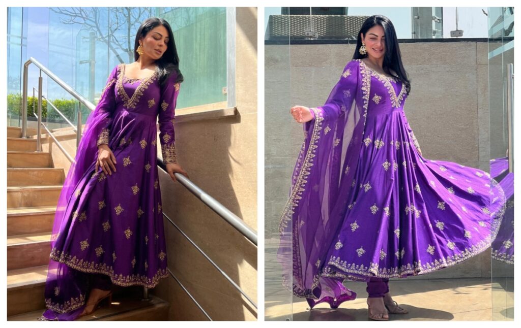 Neeru Bajwa in purple suit