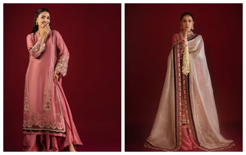 Nude pink long kurta set