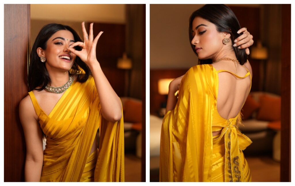 Rashmika Mandanna in yellow saree
