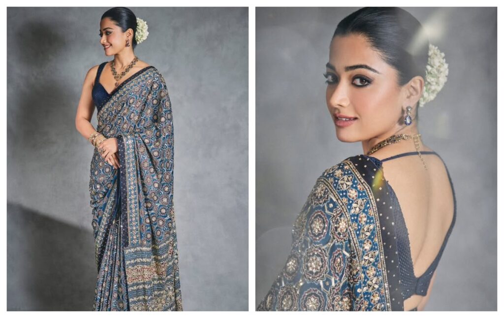 Rashmika Mandanna in printed saree
