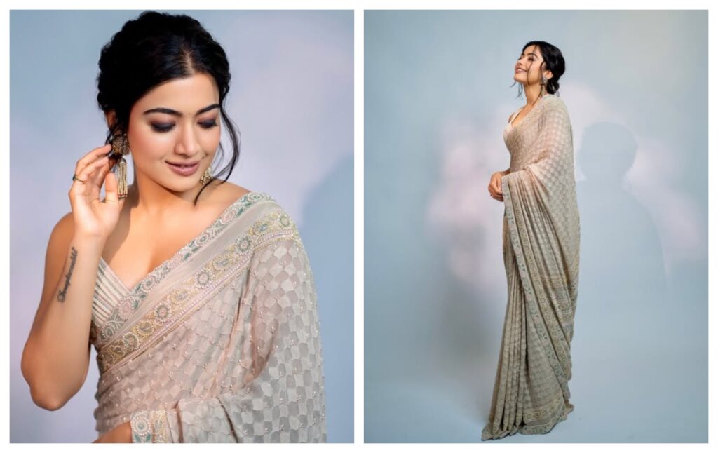 Rashmika Mandanna in pastel saree