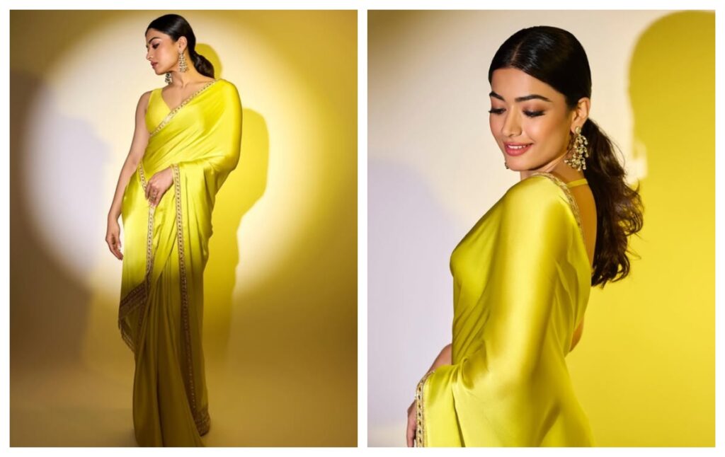 Rashmika Mandanna in noyon love saree