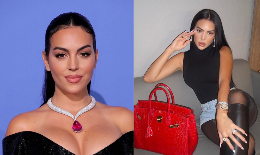 Georgina looking beautiful and cherry red handbag