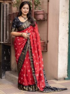 Contrast Blouse Bandhani Saree