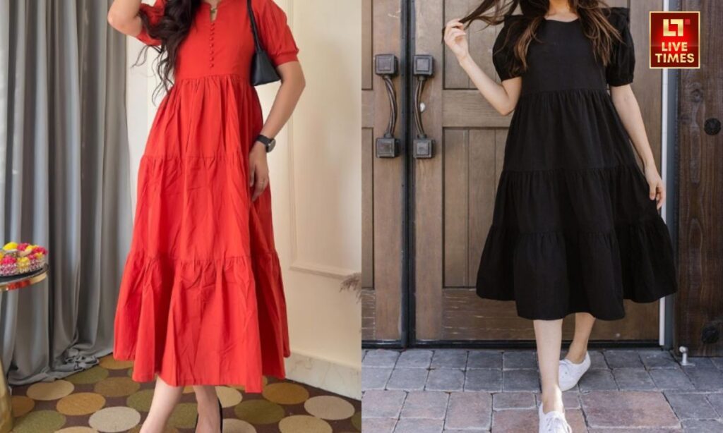 Frill design dress with sneaker shoes