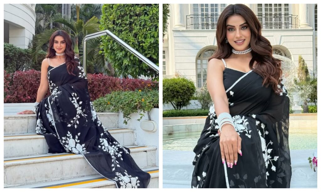 Akshara Singh in black and white saree