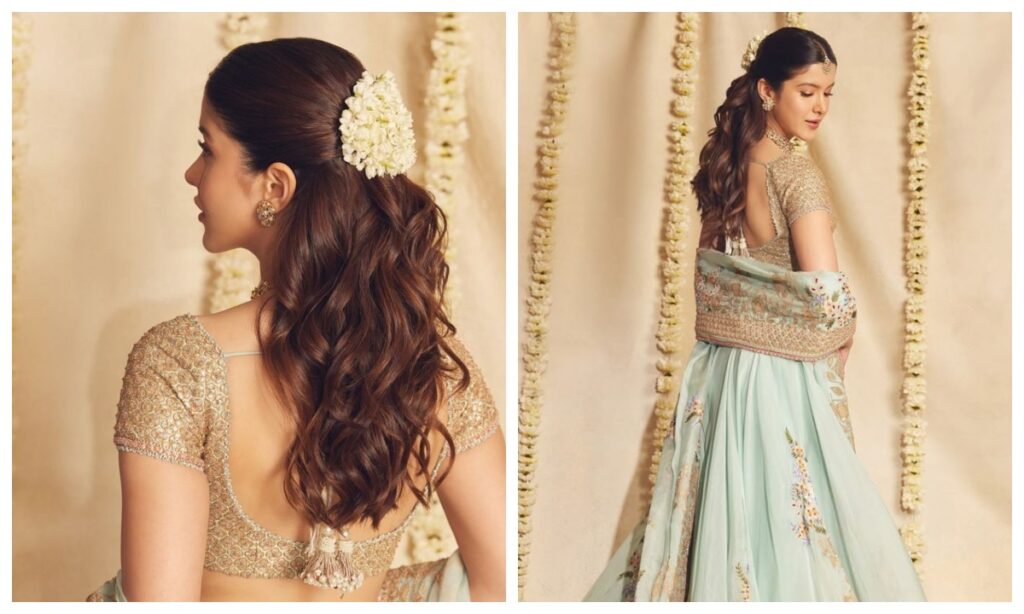 Half bun hairstyle for function