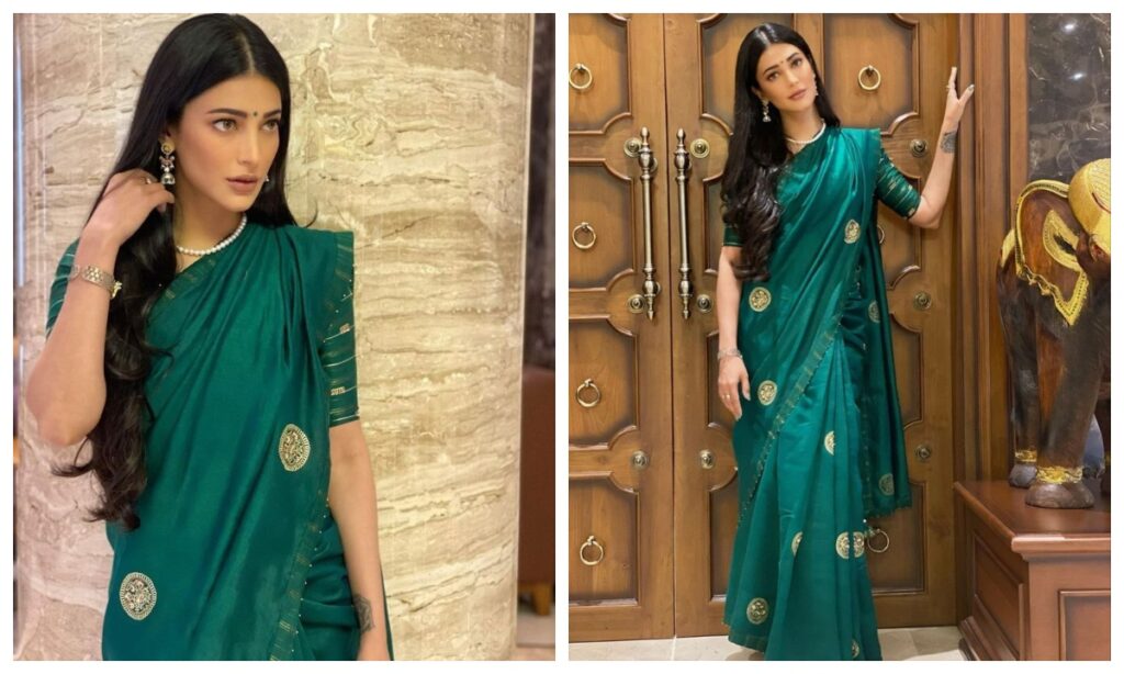 Shruti Haasan in cotton silk saree