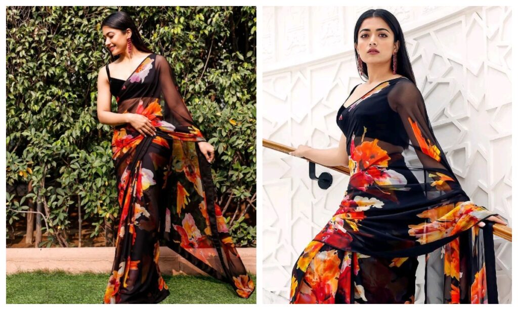 Rashmika Mandanna in printed saree