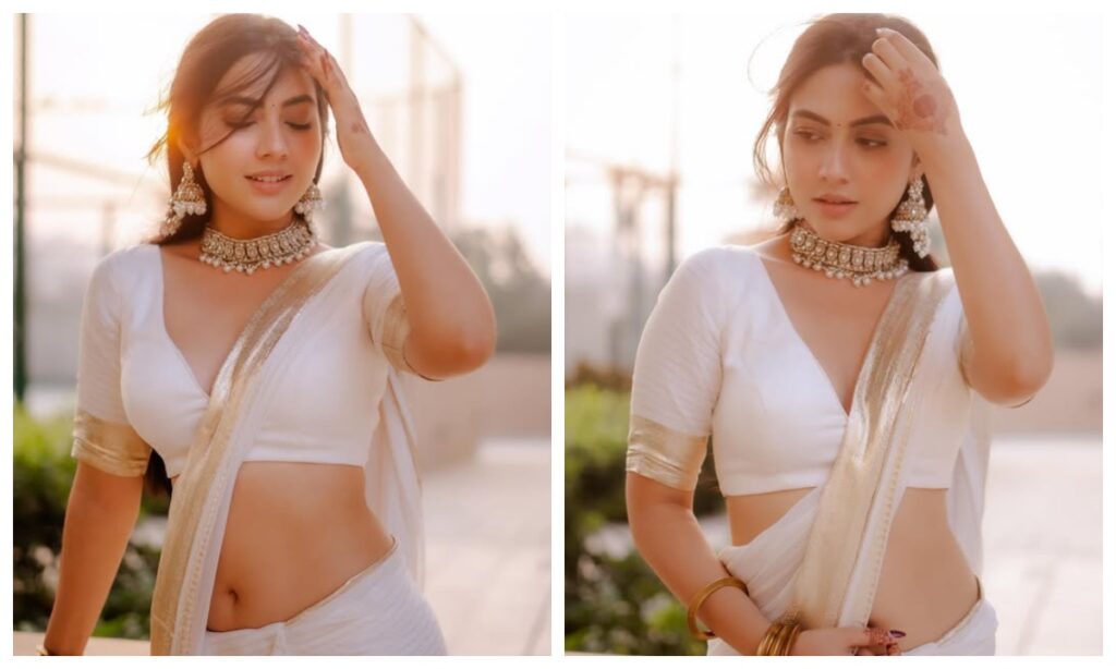 Reem Shaikh in white cotton saree