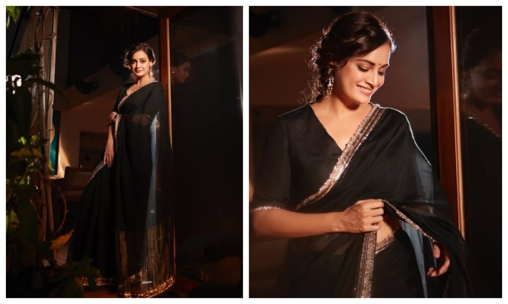 Bollywood Actress Dia Mirza in Gota Border Saree