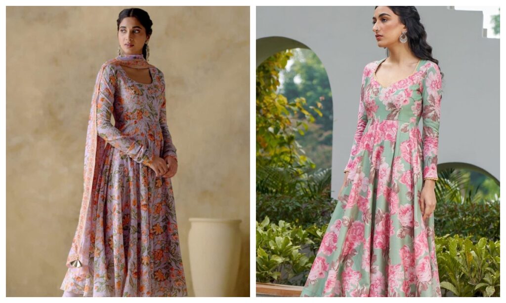 Natural color floral printed suit