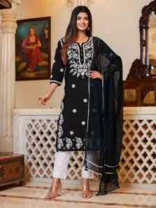 Chikankari Suit with Contrast Dupatta