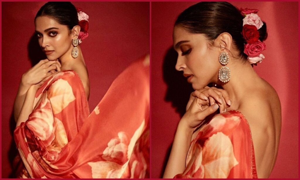 Deepika Padukone dazzles in printed saree paired with stone earrings