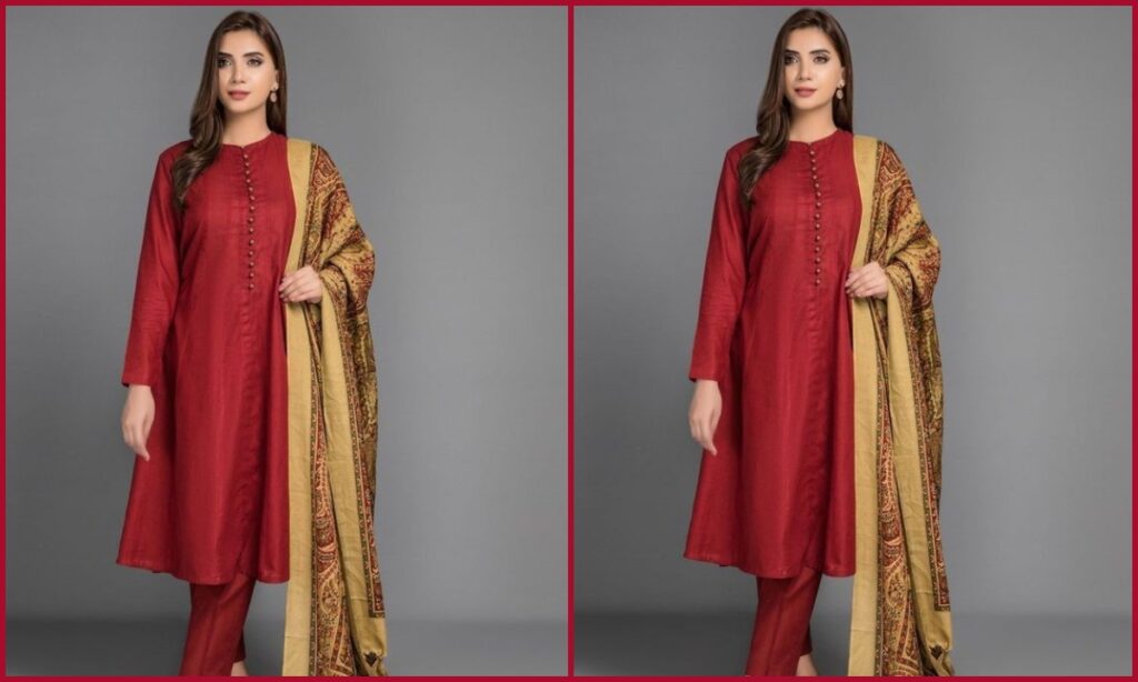 Red kurta with golden color dupatta
