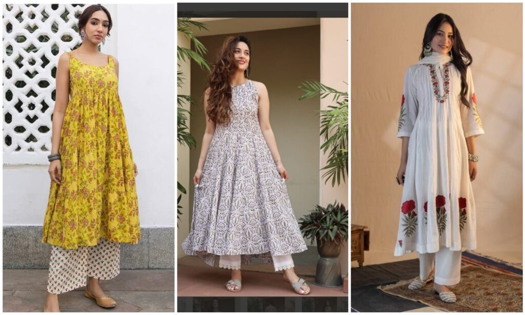 Printed cotton frock suit with palazzo