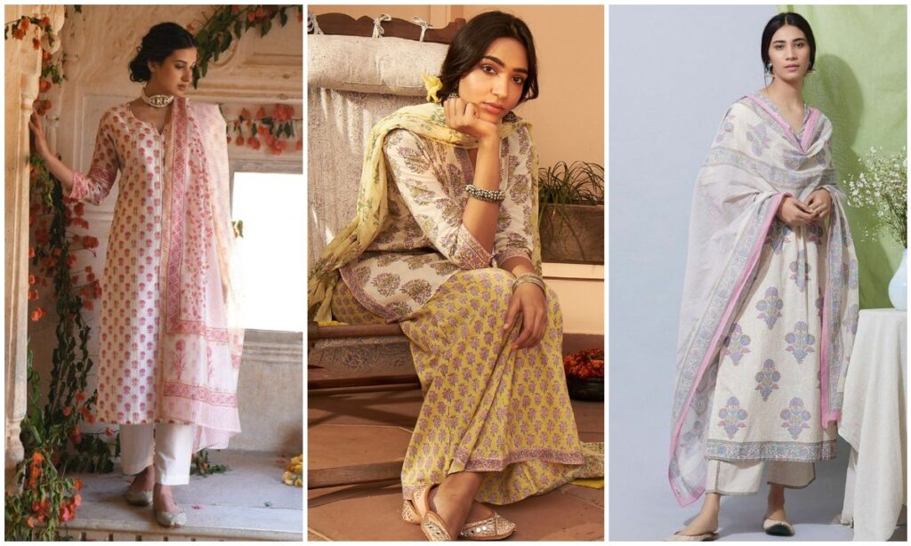 Jaipuri print cotton suit for girls