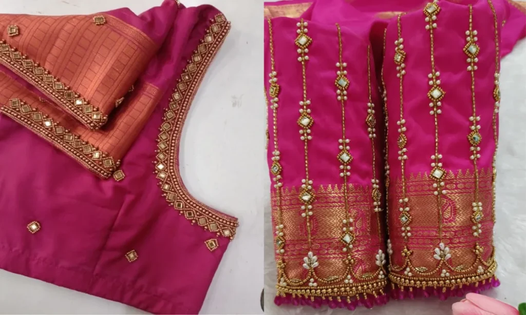 Pink Aari Work Blouse