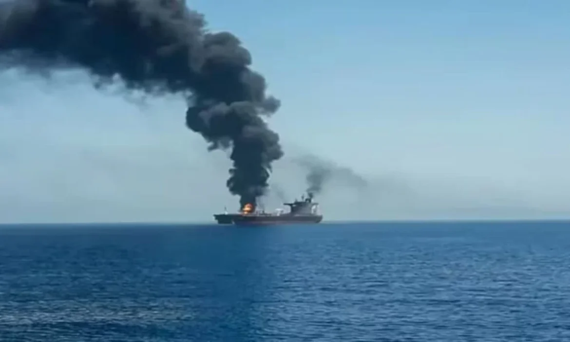 Iran ceasefire tested cargo ship fire Qatar coast