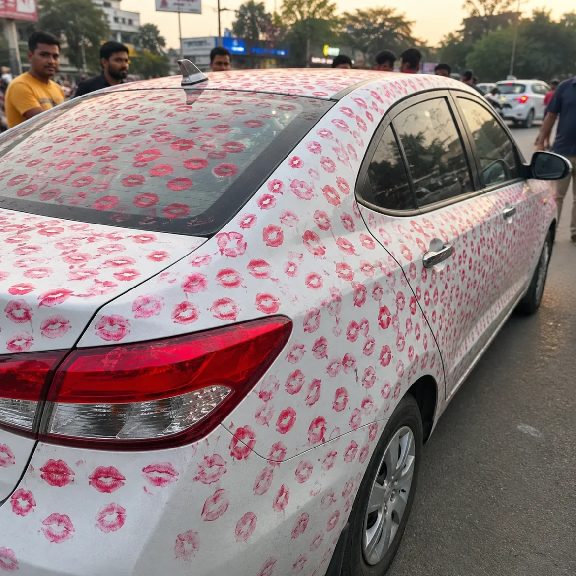 Girlfriend leaves 3400 kiss marks car