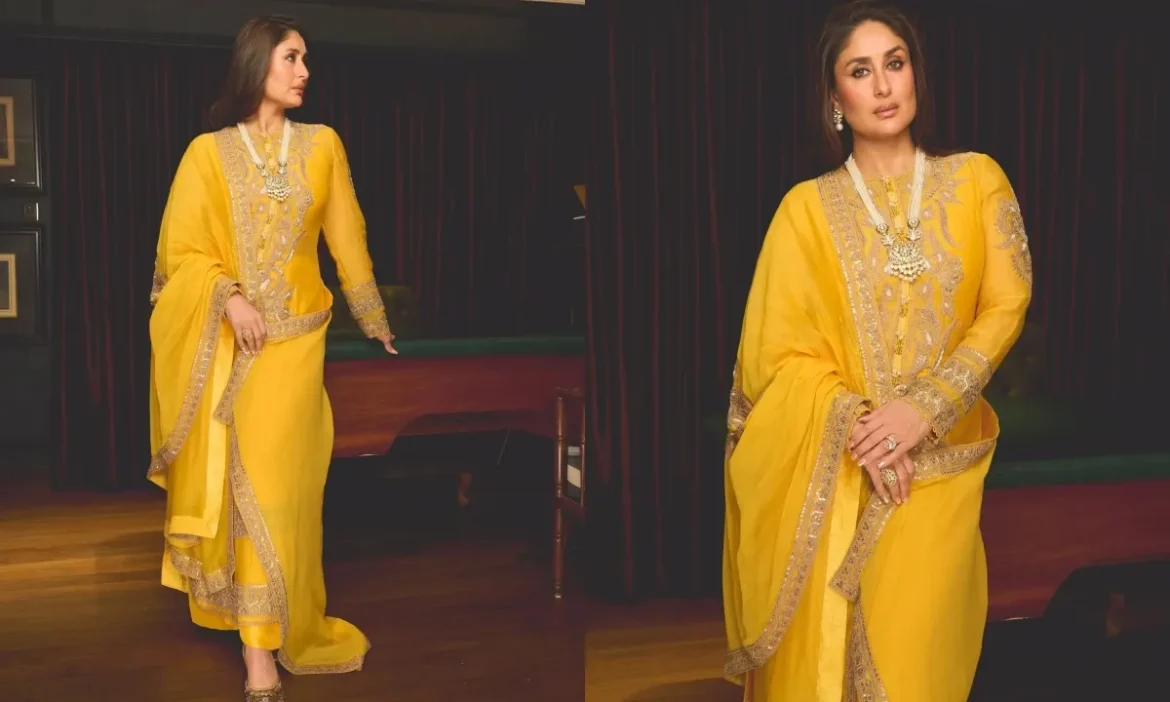 Kareena Kapoor ने सिर से पैर तक पहना Mustard कलर, डिजाइनर सूट में दिखा बेबो का देसी अंदाज